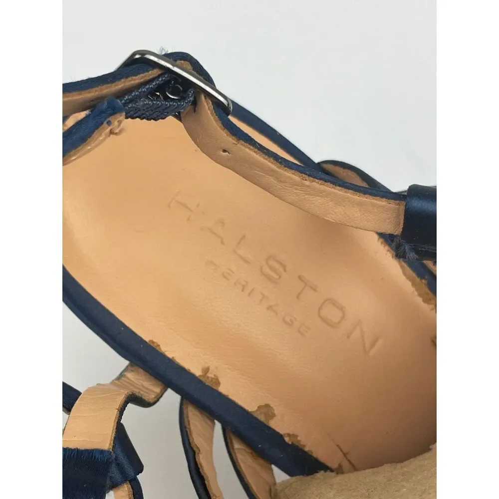 ~ NEW* 10 Halston Heritage Bette Strappy Stiletto Heels Blue Navy Satin Pumps* - Picture 10 of 16